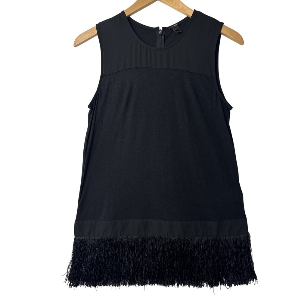 J.Crew Fringe Hem Sleeveless Top Women XS Black Modal Knit Mixed Media RN77388